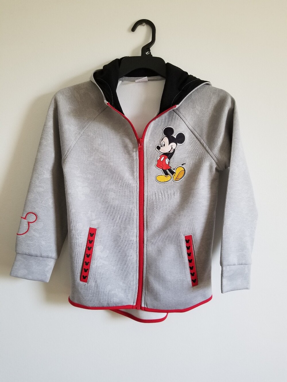 NWOT Disney Gray Mickey Mouse Zip Hoodie with Red Trim